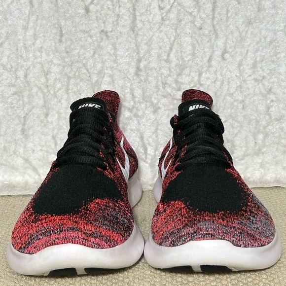 Nike Free RN Flyknit Womens Red Black Knit Running Sneakers Shoes Size US 8.5 - Picture 3 of 11